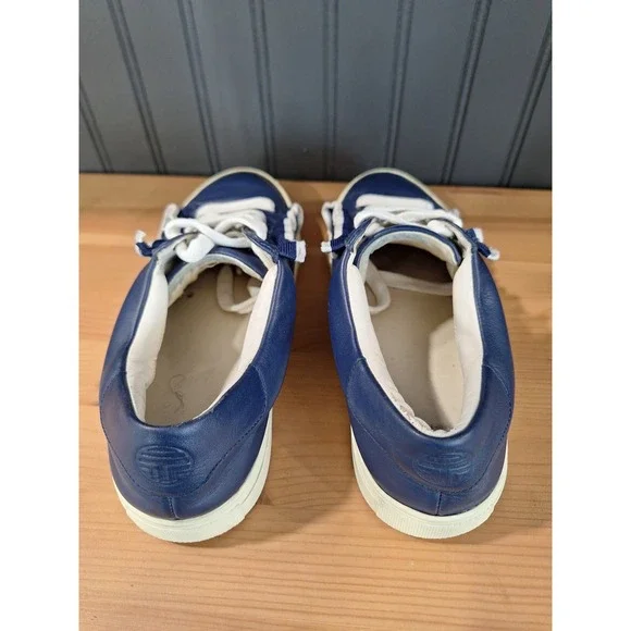 Tory Sport Ruffle Sneakers Navy Blue Leather Low Top Trainers 39506 Womens 7M - Picture 4 of 8